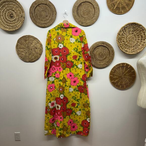True Vintage 70s Mr Jac Long Maxi Dress 16 Retro Flower Floral Colorful Button - Picture 3 of 8